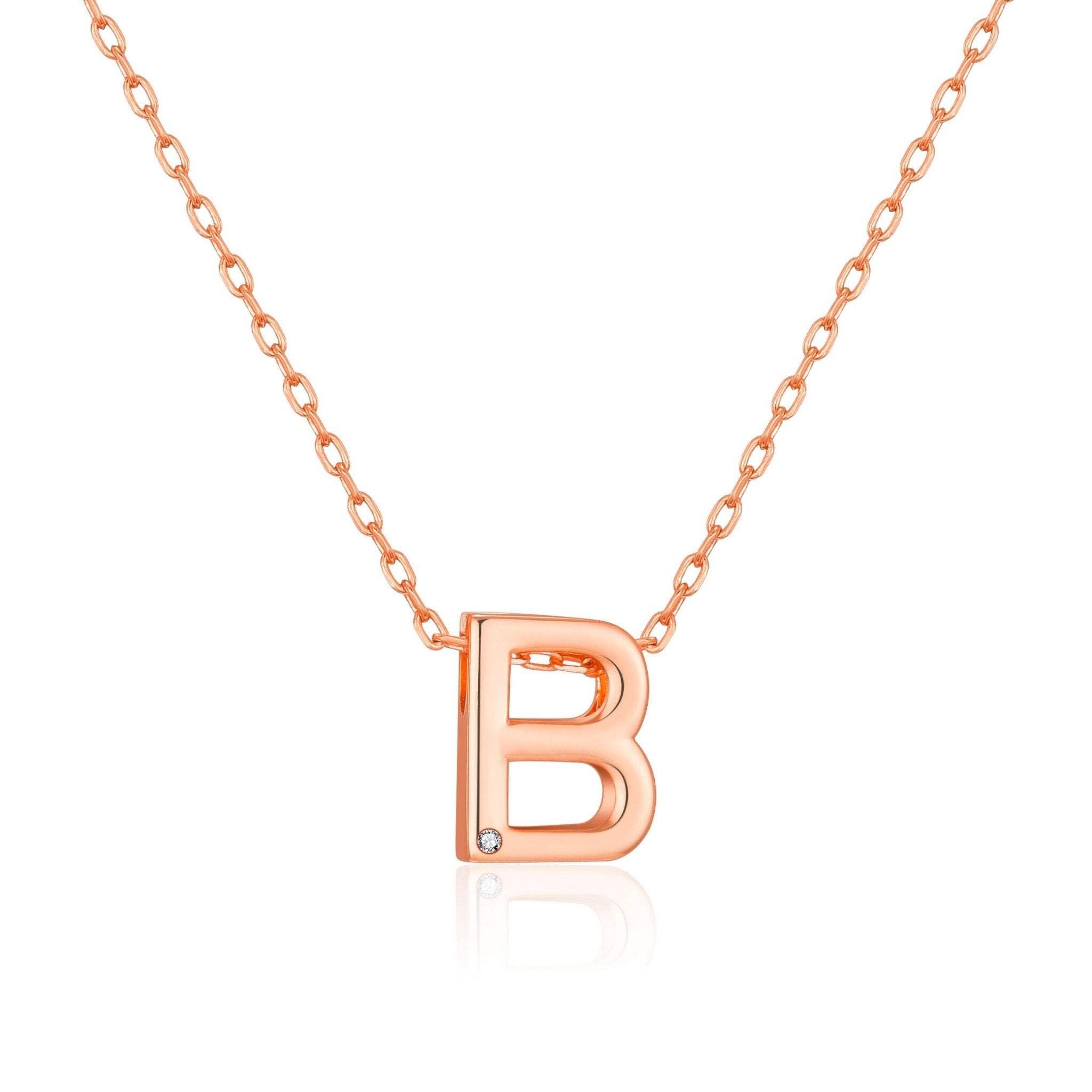Philip Jones Rose Gold Plated Initial Necklace Letter B Created with Zircondia® Crystals