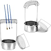 QWORK Portable Artist Brush Washer with Removable Screen, Stainless Steel Paint Brush Cleaner Tank & Spring Holder for Water, Oil, Acrylic Paints, Ideal for Artists, Students & Travelers