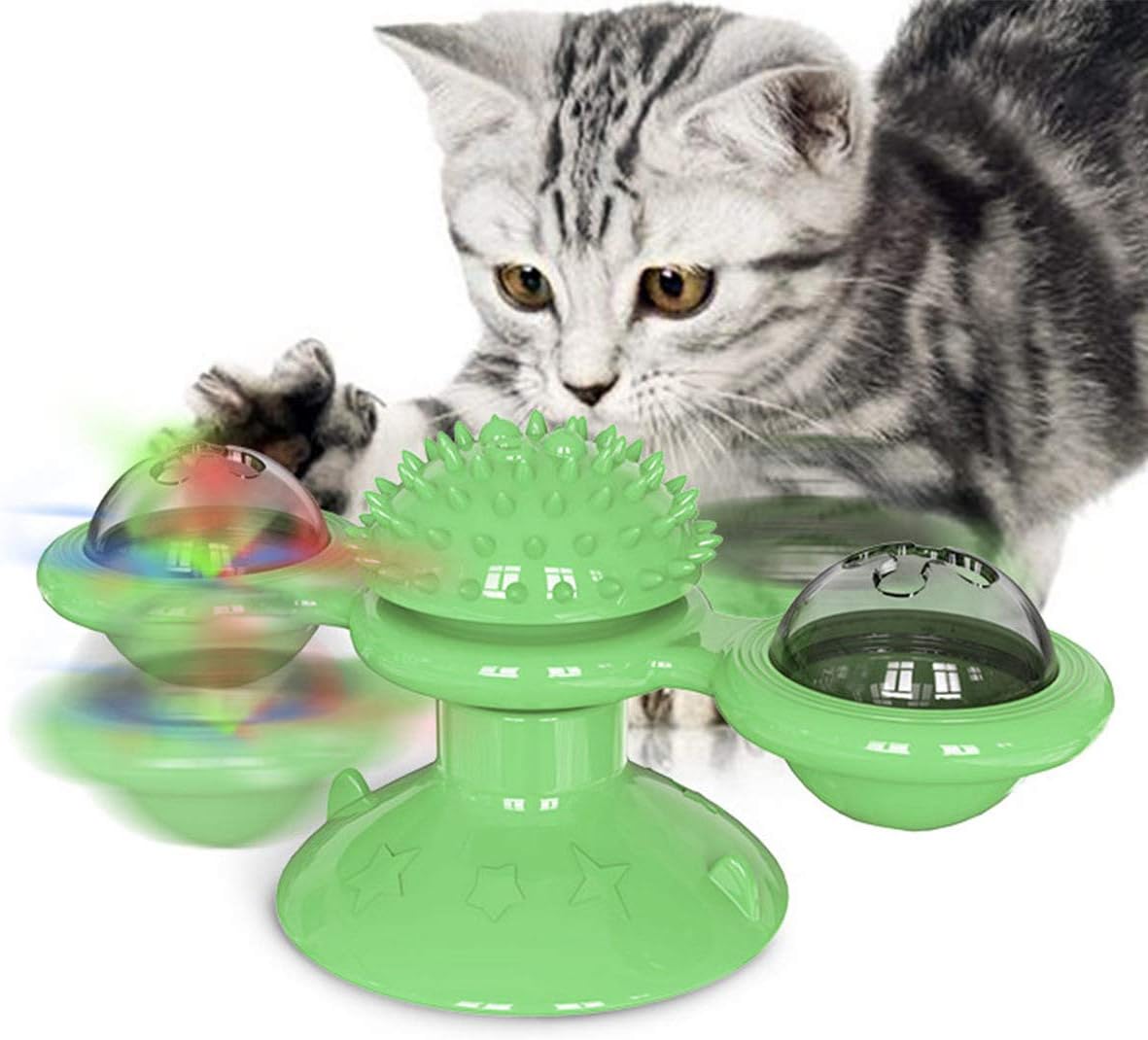 Cat Toys, Interactive Cat Toy with Suction Cup Portable Windmill Scratch Hair Brush Soft Silicone Washable Cat Grooming Shedding Massage Scratch Hairer Cat Brush for Cats 3pcs