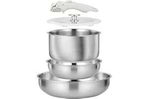 KOCH SYSTEME CS 7 Piece Stainless Steel Cookware Set, Stainless Steel Pots and Pan Set with Detachable Handle, Kitchen Cookin