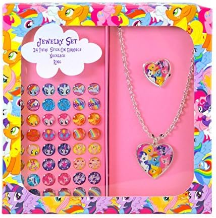 My Little Pony Jewelry Set in Printed Box, 24 Pairs of Stick On Earrings, Necklace, Ring