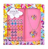 Karacter Corner My Little Pony Jewelry Set in Printed Box, 24 Pairs Stick On Earrings, Necklace, Ring