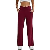 Maxbee Wide Leg Pants for Women Casual Work Pants Crossover High Waisted Yoga Pants with Pockets