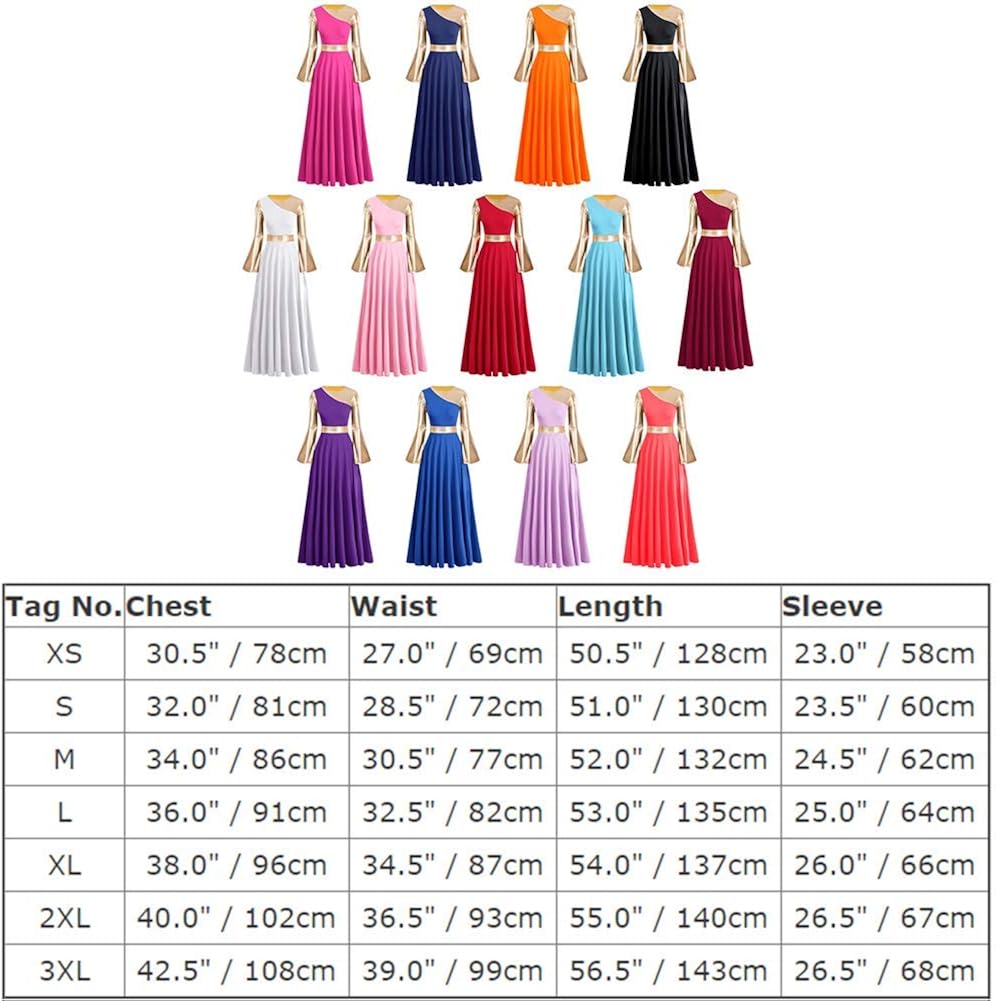 Women Metallic Bi Color Liturgical Praise Dance Dress Bell Long Sleeve Lyrical Dancewear Church Robe Worship Costume: Clothing