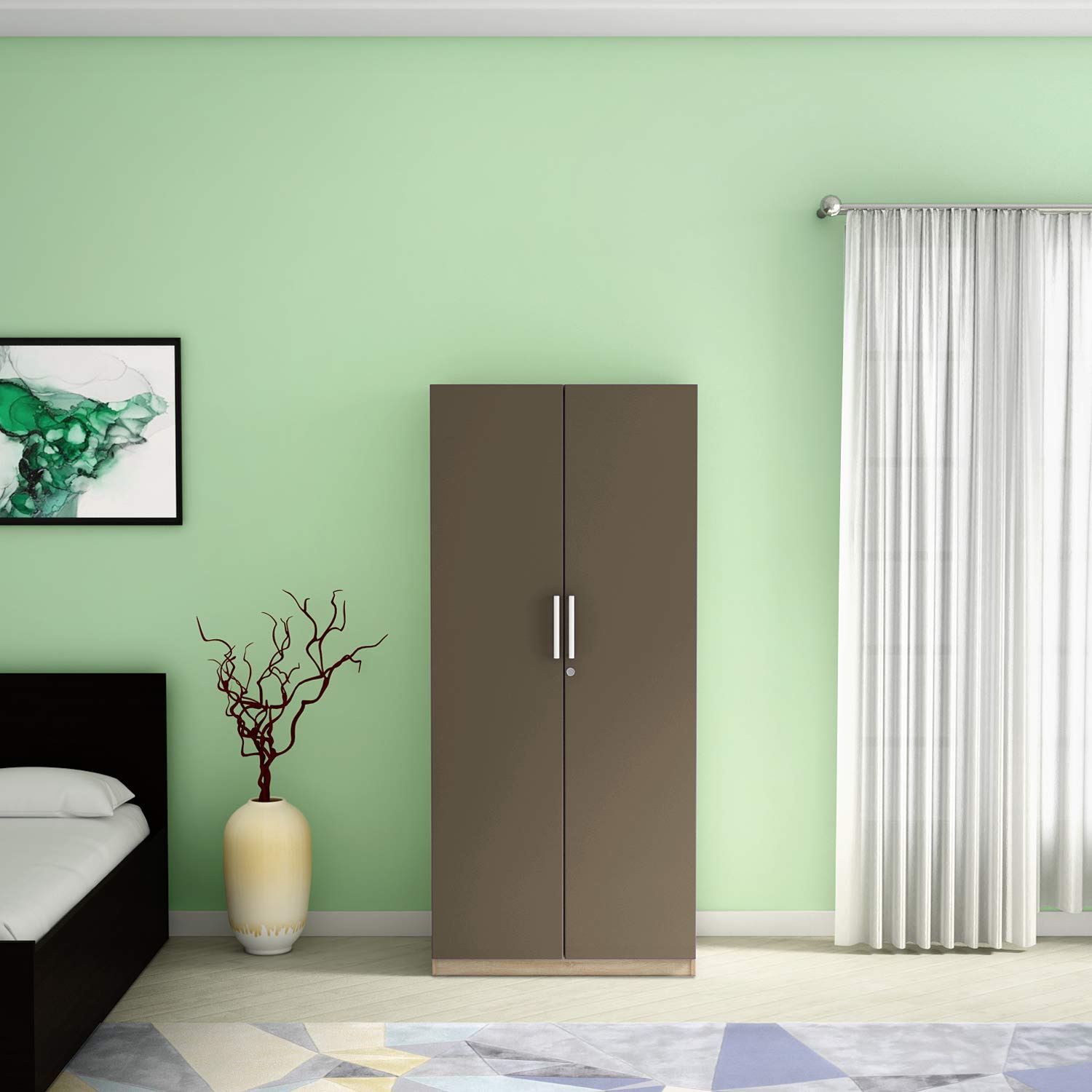 Godrej Interio Kalista 2 Door Wardrobe Glossy Finish Graphite