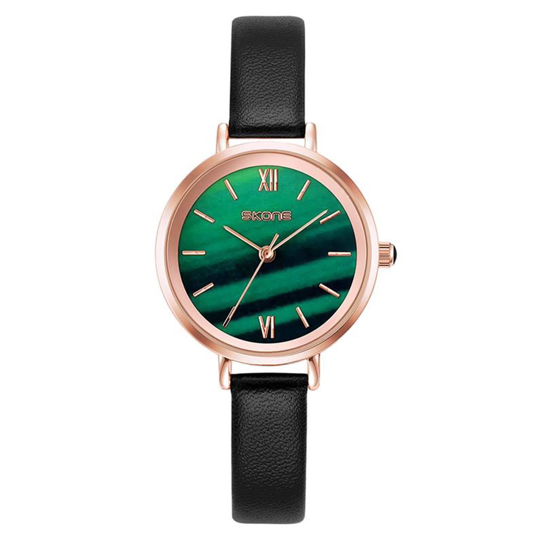 JewelryWe Wrist Watches for Women Round/Square Green Dial Analog Quartz Watch Simple Stylish Casual Leather Wristwatch