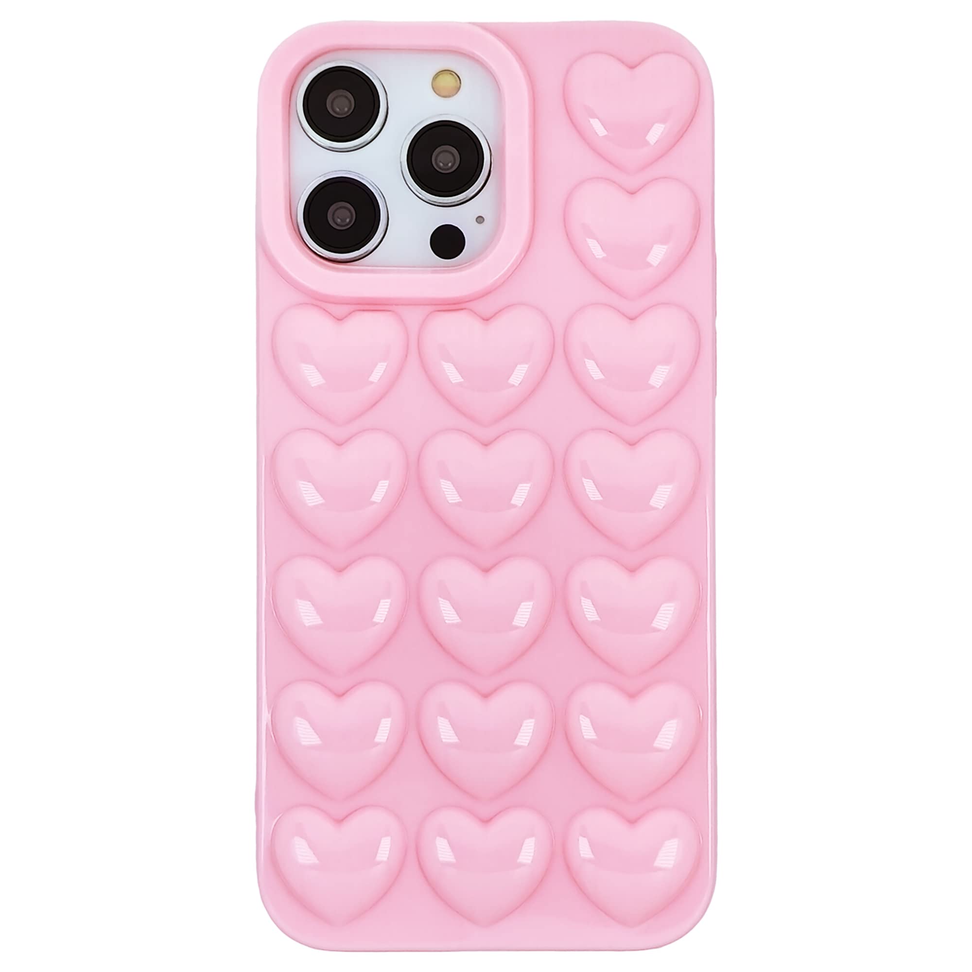 Photo 1 of DMaos Compatible with iPhone 15 Pro Max Case for Women, 3D Pop Bubble Heart Kawaii Gel Cover, Cute Girly for iPhone15 Pro Max 6.7 inch - Pink