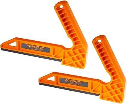 POWERTEC Lot De 2 Bâtons Poussoir En L – Outils De Sécurité Pour Travail Du Bois – Poignée Luxe Ergomique