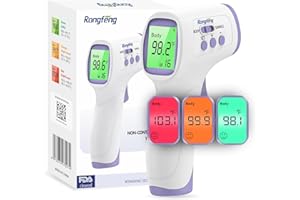 RONGFENG No-Touch Forehead Thermometer for Adults and Kids, Digital Thermometer with Fever Alarm, 3 Backlit and 32 Memories Fast Accurate Results, Easy for All Ages, Basal Thermometer