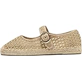 U-lite Women's Mesh Mary Jane Flat Espadrilles Woven Espadrille Outsole Canvas Fishnet Summer Ballet Flats Shoes