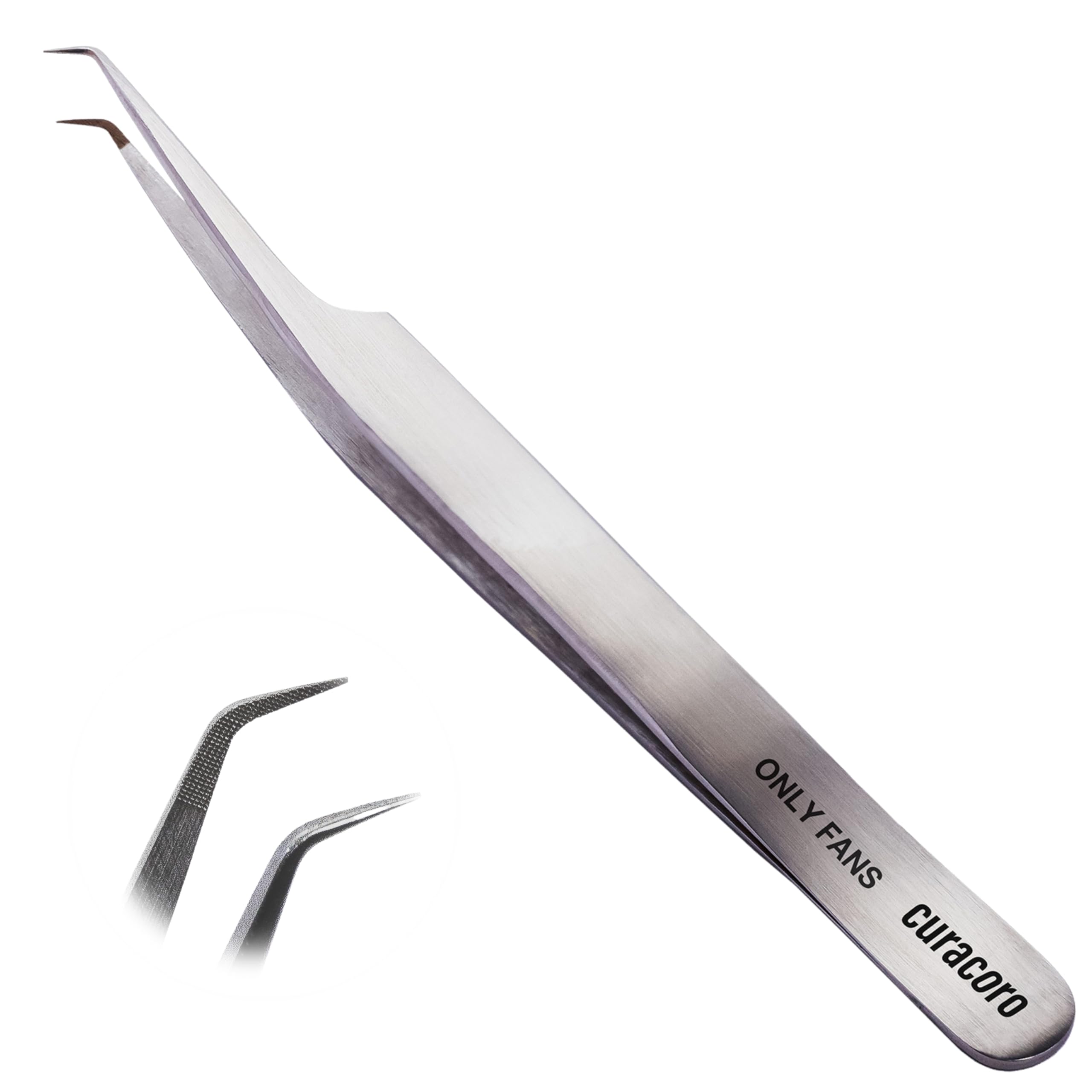 Photo 1 of Curacoro Lash Tweezer - Professional & Precision Fiber Tip Grip Lash Tweezers for Eyelash Extensions, Multi Shapes & Purposes Tweezers for Volume, Isolation & Classic Lashes (Silver, Only Fan)