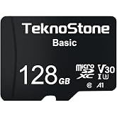 TEKNOSTONE 128GB Basic MicroSDXC TF Memory Card with Adapter 1 Pack | 90MB/s Read 50MB/s Write UHS-I C10 U3 V30 A1 for DJI Insta360 Dash Security Cameras Drone Console Tablet Phone