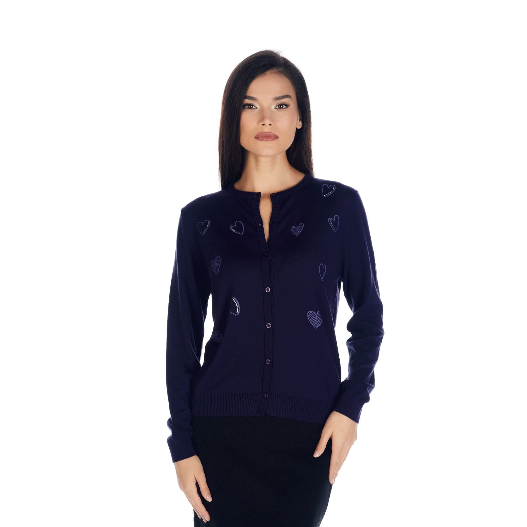 Plum L Size Crystal Hearts-Printed Cardigan Sweater for Women: Elegant Comfort in Every Wear Purple