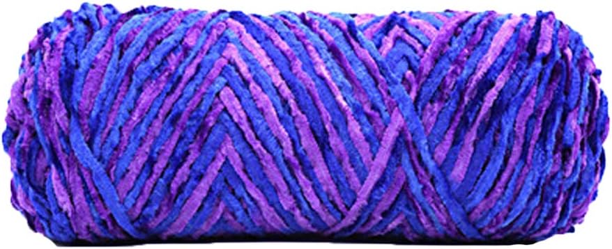 500g/1.1lb DIY Crochet Knitting Yarn Arm Knitting Yarn Fluffy Velvet Chenille Yarn Knitting Materials Knitting Yarn for Hats Toys Slippers Blanket Rug Mat Scarf Blue Purple