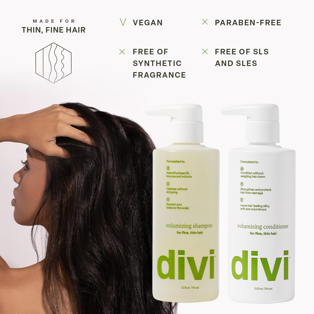 Divi Shampoo and Conditioner Set for Women and Men - Hair Care Duo for All Hair Types, Adds Volume, Lift, and Bounce, Strengthens and Nourishes Hair - Full Size, 2 x 12 Fl Oz