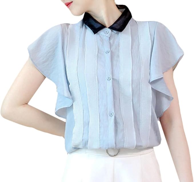 Amazon Frpe 婦人用ファッションオフィスラッフル袖ブラウスのボタンダウンシャツトップス シャツ ブラウス 通販