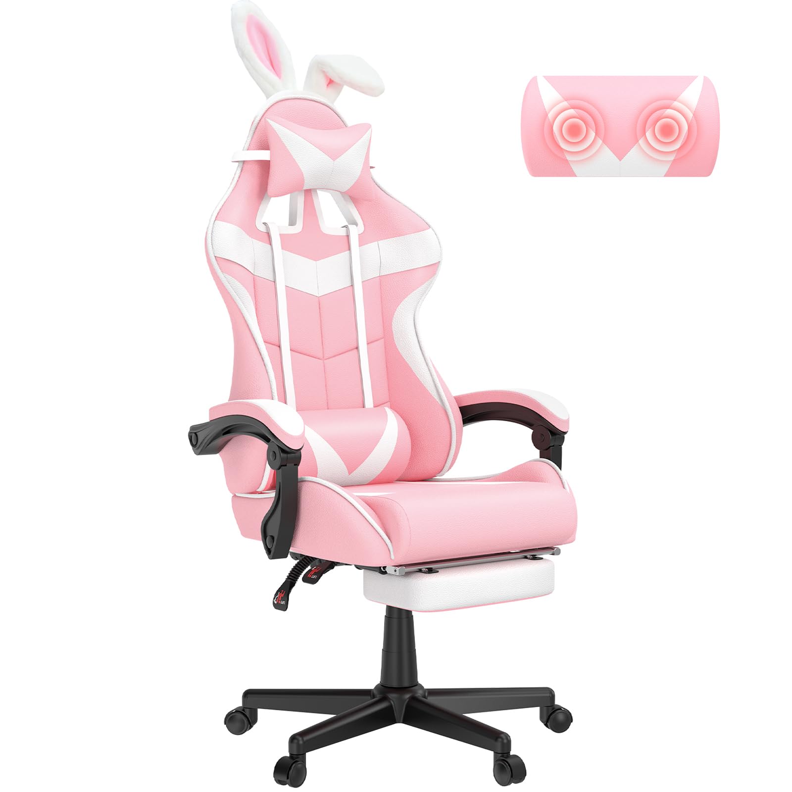 Soontrans Silla de juegos rosa con reposapiés, encantadora silla de jugador de computadora, silla de escritorio para nieta, hermana, novia, esposa y amor (rosa)