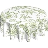 GOLIANDA Sage Green Floral Tablecloth 70 Inch Round Vintage Chinoiserie Flower Green Table Cloth Spring Decorative Polyester Stain Resistance Round Table Cover for Party Picnic Kitchen Decor Outdoor