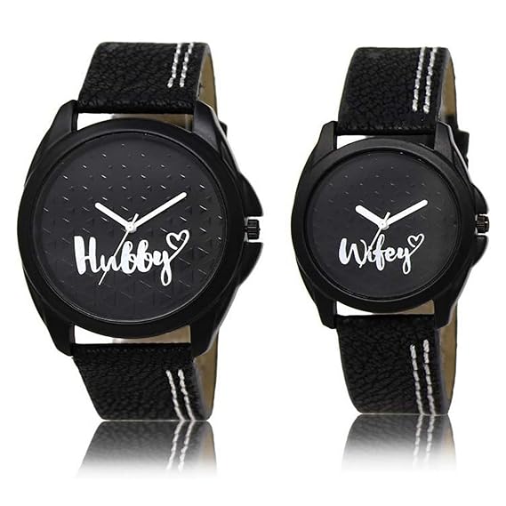 LOREM Analogue Black Dial Combo of 2 Men's & Women's Couple Watch-LK-31-234