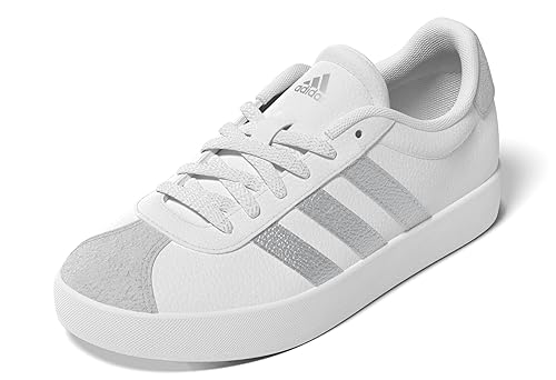 adidas VL Court 3.0 Sneaker, White/Silver Metallic/Grey, 2 US Unisex Little Kid