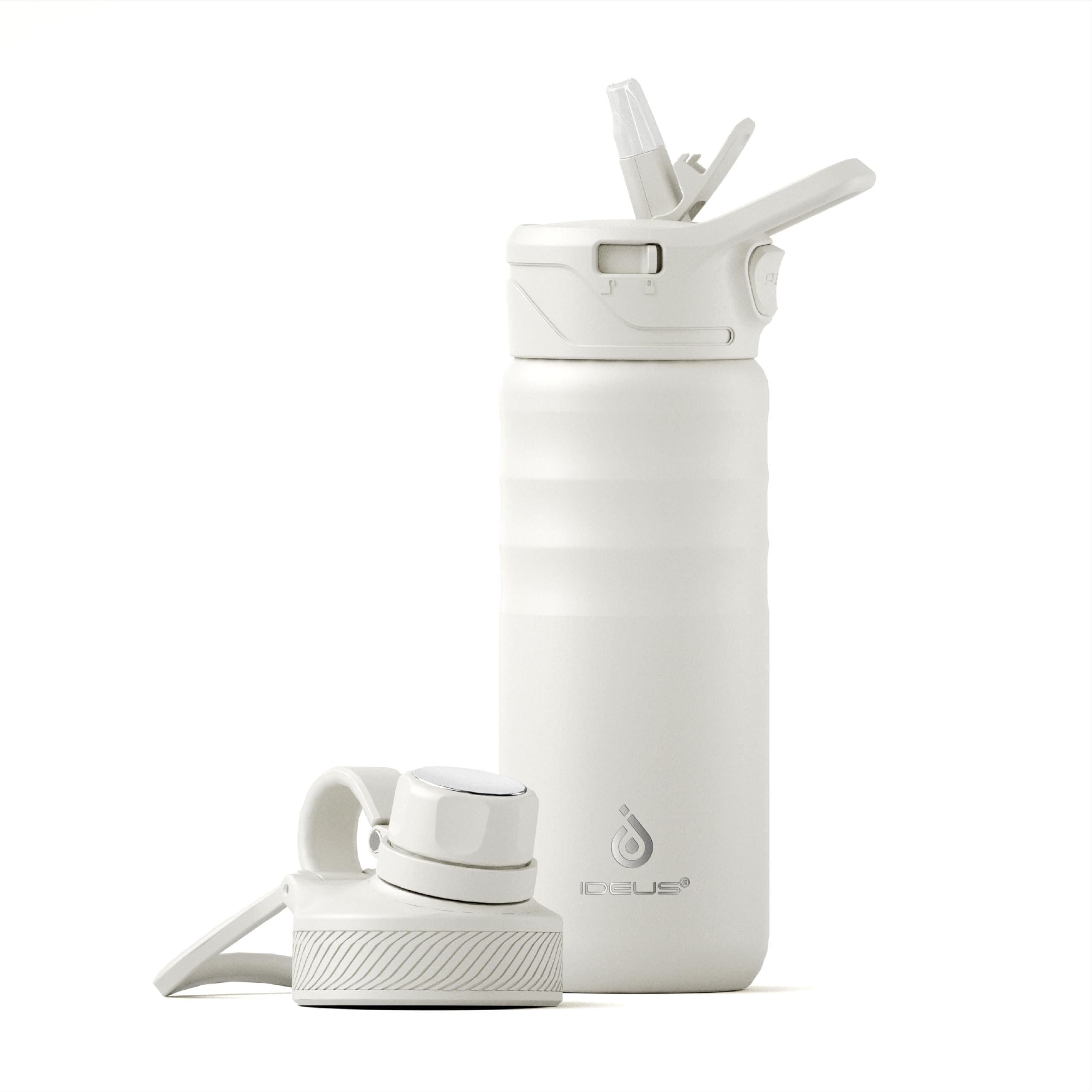 IDEUS Vacuum Insulated Water Bottle 540ml/18oz, Leak-Proof Stainless Steel Water Bottle, Double Wall Flask, Metal Sports Canteen with 2 Lids