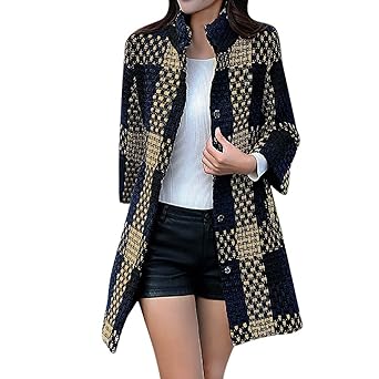 FRAUIT Wollmantel Damen Gitter Wolle Parka Wintermantel Frauen Stricken Trenchcoat Kleidung Lange Mantel Schlanke Mode Elegant Wunderschön Freizeit Streetwear Kleidung Bluse Tops Outwear