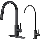 FORIOUS Kitchen Faucet and Water Filter Faucet Combo, Stainless Steel Traditional Sink Faucet with Drinking Water Faucet Fits Reverse Osmosis, Water Filtration System and Pot Filler, Matte Black