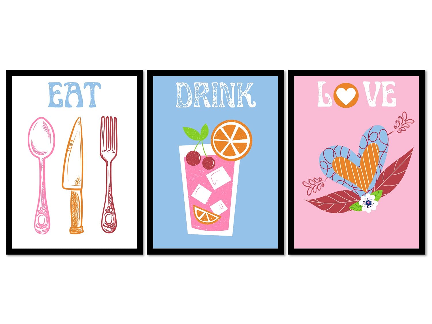 Eat Drink Love Wall Hanging Kitchen Decor Set of 3 Photo Frame
