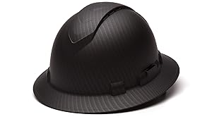 Pyramex Ridgeline Full Brim Hard Hat, Vented, 4-Point Ratchet Suspension, Matte Black Graphite Pattern