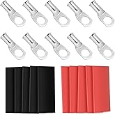 10pcs Sanuke 8 AWG - 1/4" Tinned Copper Wire Lugs Ring Terminals, Marine Grade Battery Cable Ends with 3:1 Dual Wall Adhesive Heat Shrink Tubing