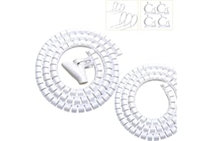 VIWIEU White PC Cable Management Sleeve Value Pack, Large 1.1" Pet Cord Protector and 0.87" Cord Organizer Bundler with Free Cable Tie Clips System for Computer TV Home Office