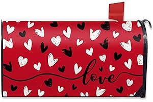 FBCOO Valentine's Day Red Mailbox Cover Magnetic Standard Size 20.5" x 18", Black White Love Heart Decorative Post Letter Box Wrap Decor, Anniversary Wedding Holiday Garden Yard Outdoor Decoration
