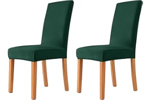 MILARAN Velvet Chair Covers for Dining Room, Soft Stretch Seat Slipcover, Washable Removable Parsons Chair Protector, Set of 2, Dark Green