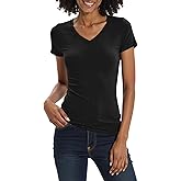 Urban CoCo Women's Basic Slim Fitted Tee Tops Short Sleeve Stretchy Bodycon V-Neck Tight T-Shirt