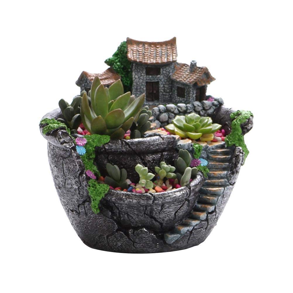 Itonash Succulent Plants Pot with Sweet House, Creative Succulent Plants Pot Creative Resin Plants Pot Fairy Garden Plante Pot Succulent Flower DIY Basket Planter Pot Garden Decoration