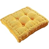 NOVWANG Solid Color Warm Corduroy Square Office Dining Chair Pad Seating Pillows Home Living Room Bedroom Soft Floor Cushions Japanese Style Tatami Pillows (19.7" 19.7", Light Yellow)