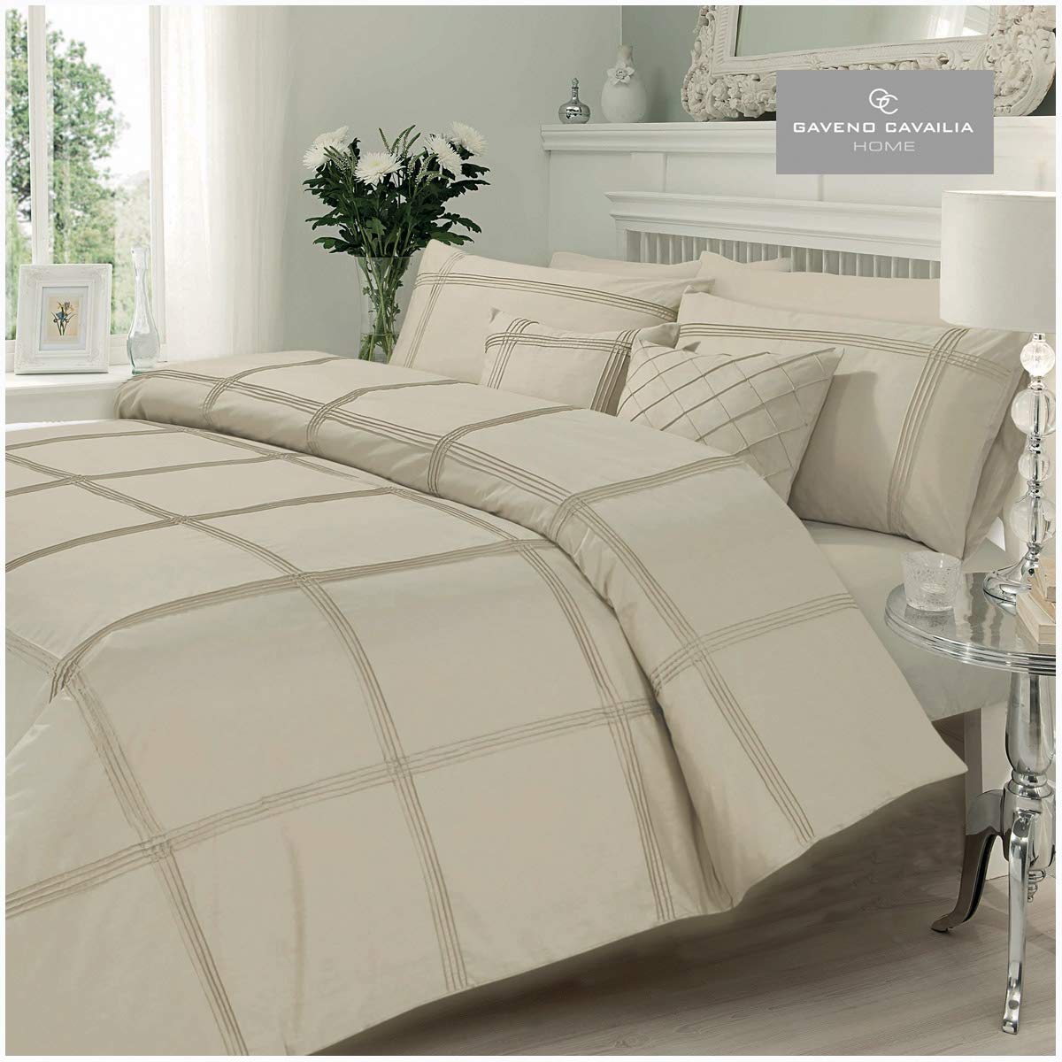 GC GAVENO CAVAILIA Gaveno Cavalia Signature Collection Hamlet Set With Duvet Cover and Pillow Case Latte Super King, Polyester-Cotton