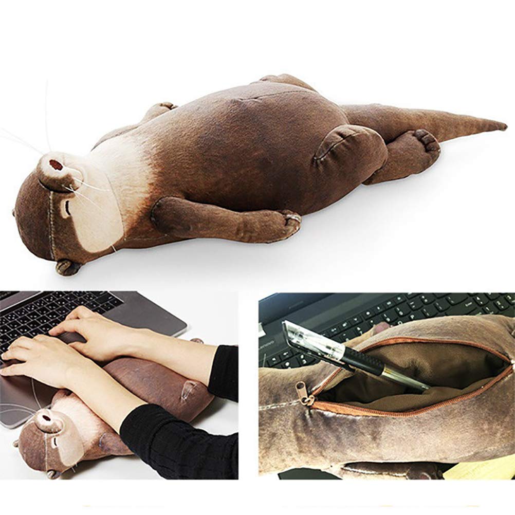 Pencil case,Large Capacity Pen Case Bag, Cute Otter Stuffed Down Cotton Pencil Case Wrist Pad Pillow Pouch Holder,Children Kids Christmas Birthday Gift for School & Office Supplies