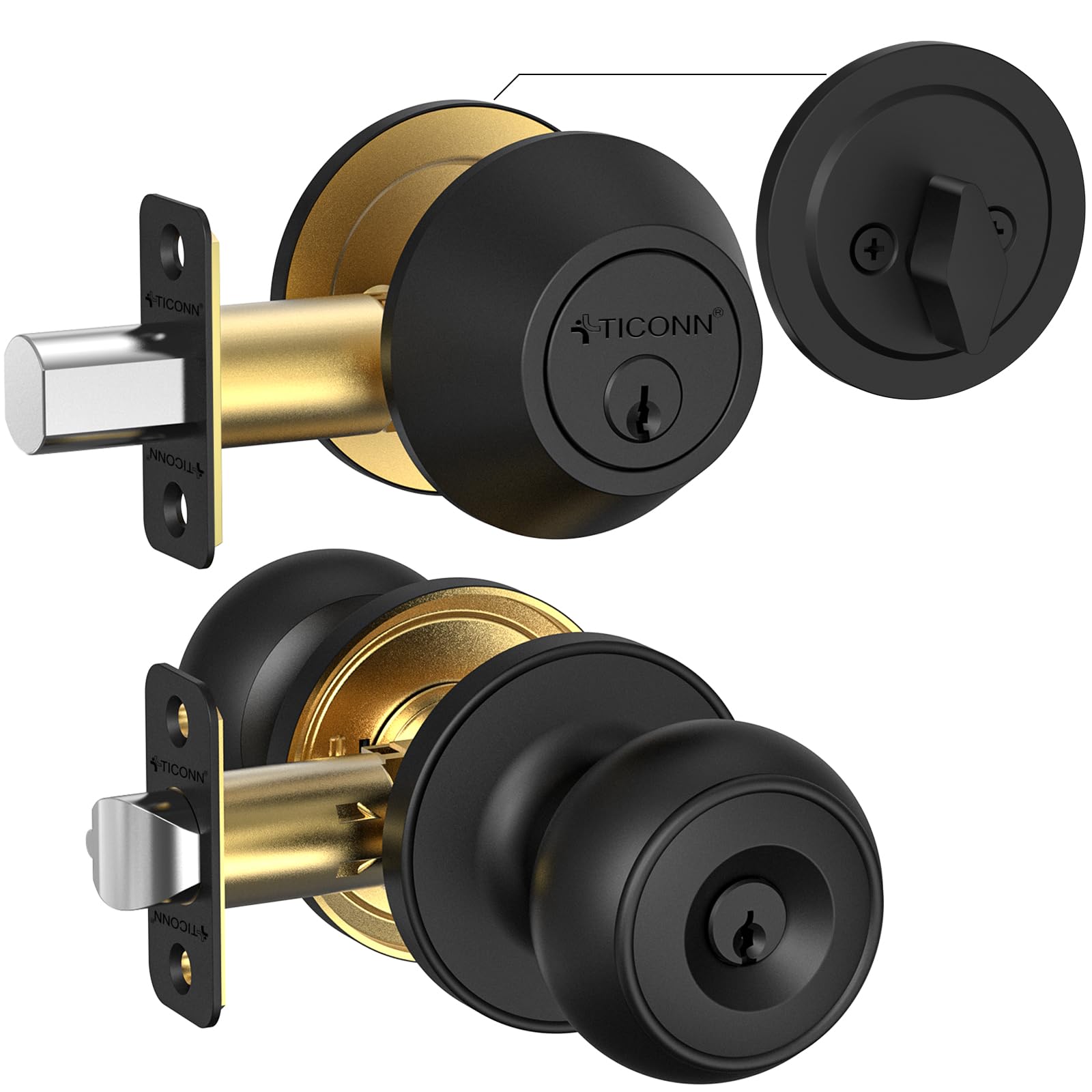TICONN Round Door Knobs, Ball Door Knob with Dead