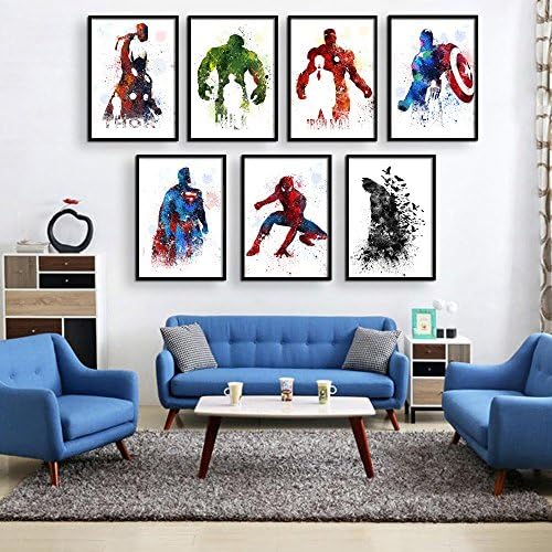 Superhero Collector Prints - Set of Seven Photos Unframed - Batman, Spiderman, Captain America, Hulk, Thor, Iron Man, and Superman - Great Gift for Boy's Room Decor (340)