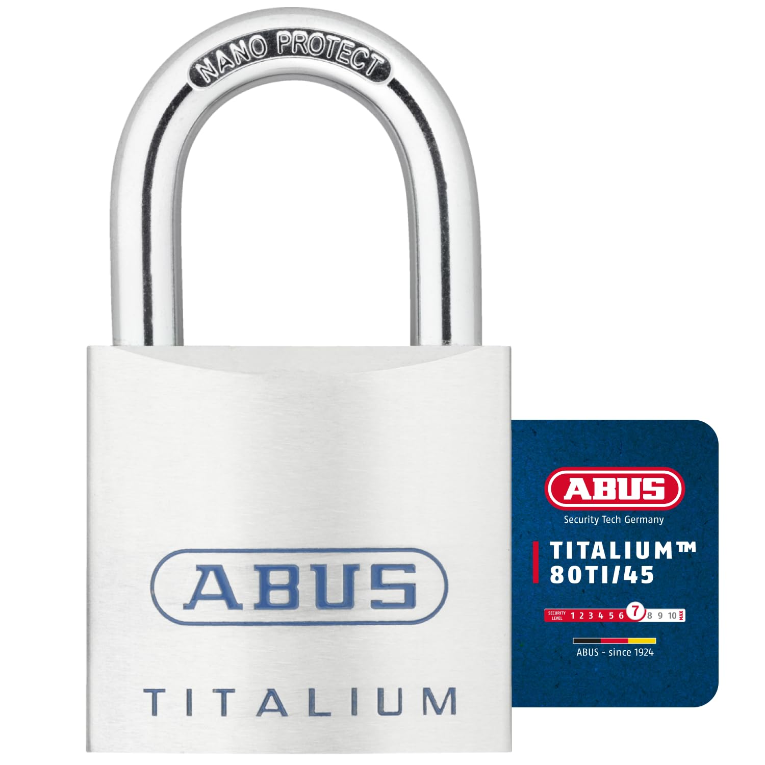 ABUS Titalium Padlock 80TI/45 - Cellar Lock with Lightweight, Solid Lock Body Made of Special Aluminium - ABUS Security Level 7 - Silver