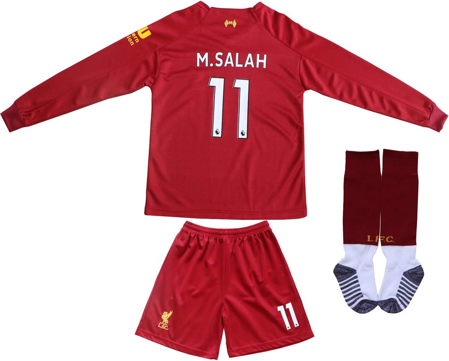 2019/2020 Home #11 Salah Football Futbol Long Sleeve Soccer Kids Jersey Shorts Socks Set Youth Sizes