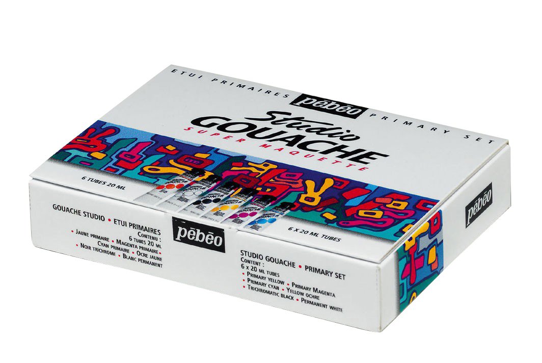 PEBEO 230100 Studio Gouache Primary Assorted Tubes, Set of 6,Black,20 ml