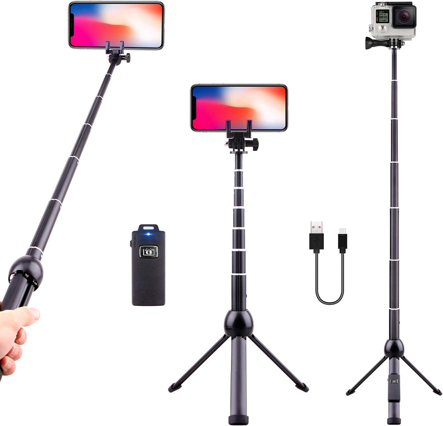 Selfie Stick Tripod Bluetooth, LATZZ 45 Inch Phone Tripod, Extendable iPhone Stand Tripod with Wireless Remote Shutter Compatible iPhone 11Pro/Xs MAX/XR/X/8/8P/7/7P/6/6P/Galaxy Note 8/S10/S9+/S9, More