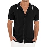 RQP Men's Casual Button Down Shirt Short Sleeve Vintage Clothes Knit Polo Shirts Summer Beach Shirts