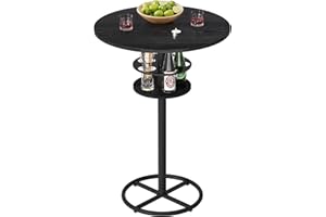 VECELO 36” High Top Bar Table, Sturdy Frame with Metal Base for Cocktail, Pub, Easy Assembly, Matte Black