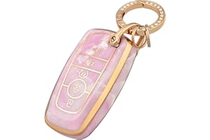 OFFCURVE Key Fob Cover with Keychain for Ford Fusion Explorer Escape F150 F250 F350 F450 F550 Edge Maverick Expedition Lincoln Aviator 5 Buttons Smart Key Holder, Pink/Pattern Random