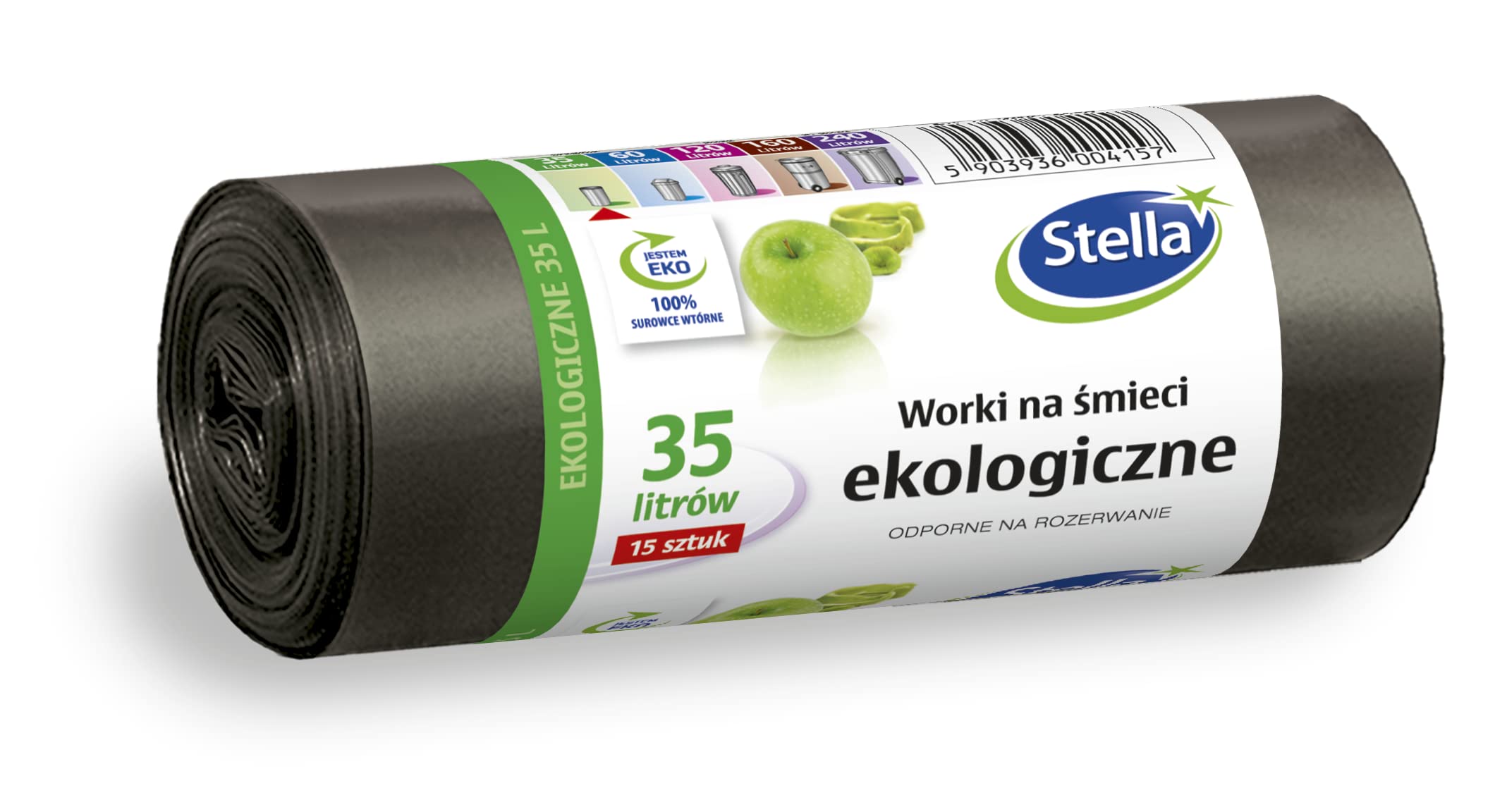 Stella 004157 Bin Liners EKO 35 L | Pack of 15 | Rubbish Bags for Household Waste Office Made of Thick LDPE Regranulate Film Colour: Black