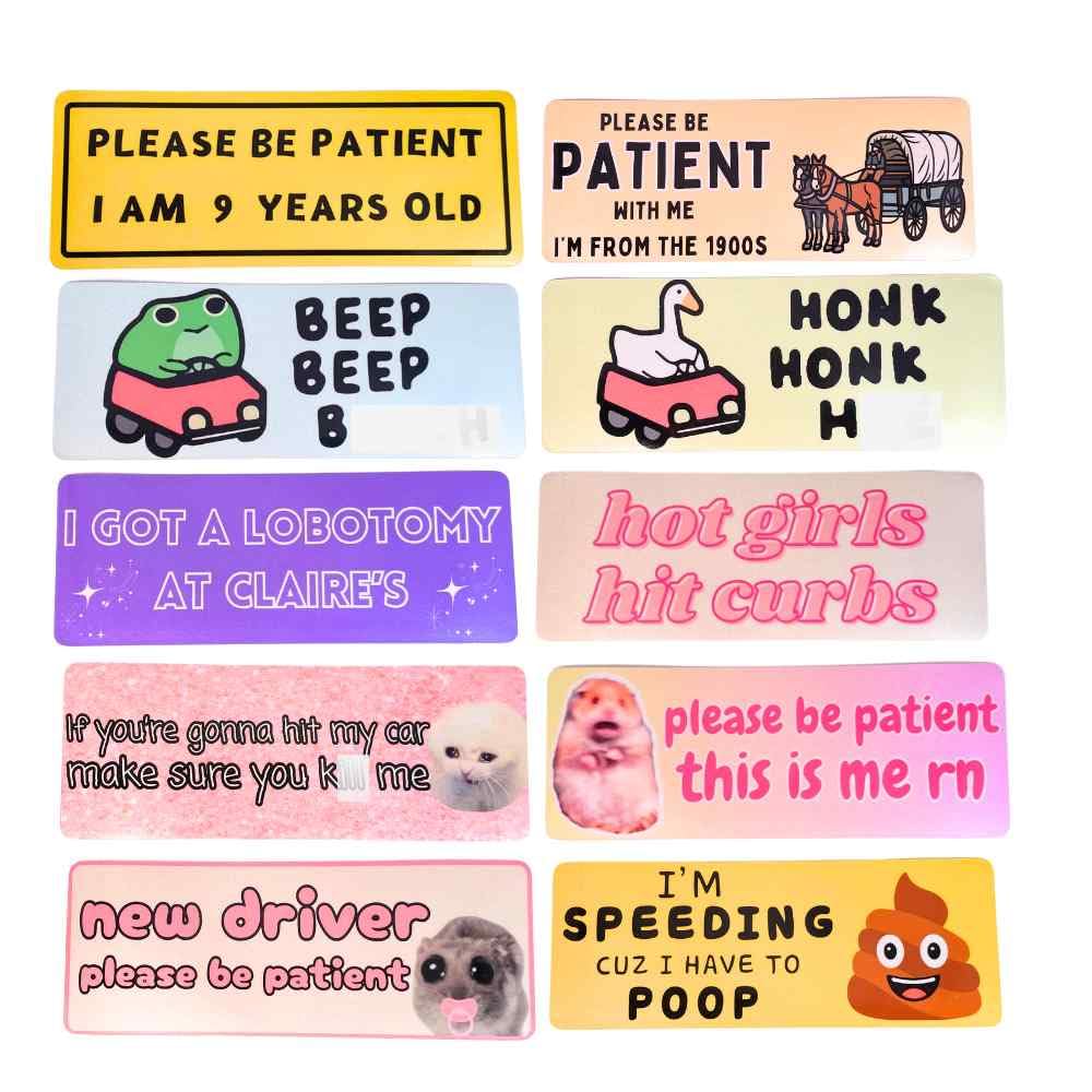 Photo 1 of 10PC Funny Car Bumper Magnet Fun Magnetic Magnets Sticker Decal Prank for Cars Truck Adults Hot Girls Hit Curbs New Driver Please Be Patient Beep Honk Poop Joke Novelty Accessories Gifts