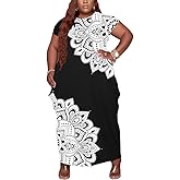 YeGine Oversize Tshirt Dress Plus Size Short Sleeve Maxi Dress with Pockets